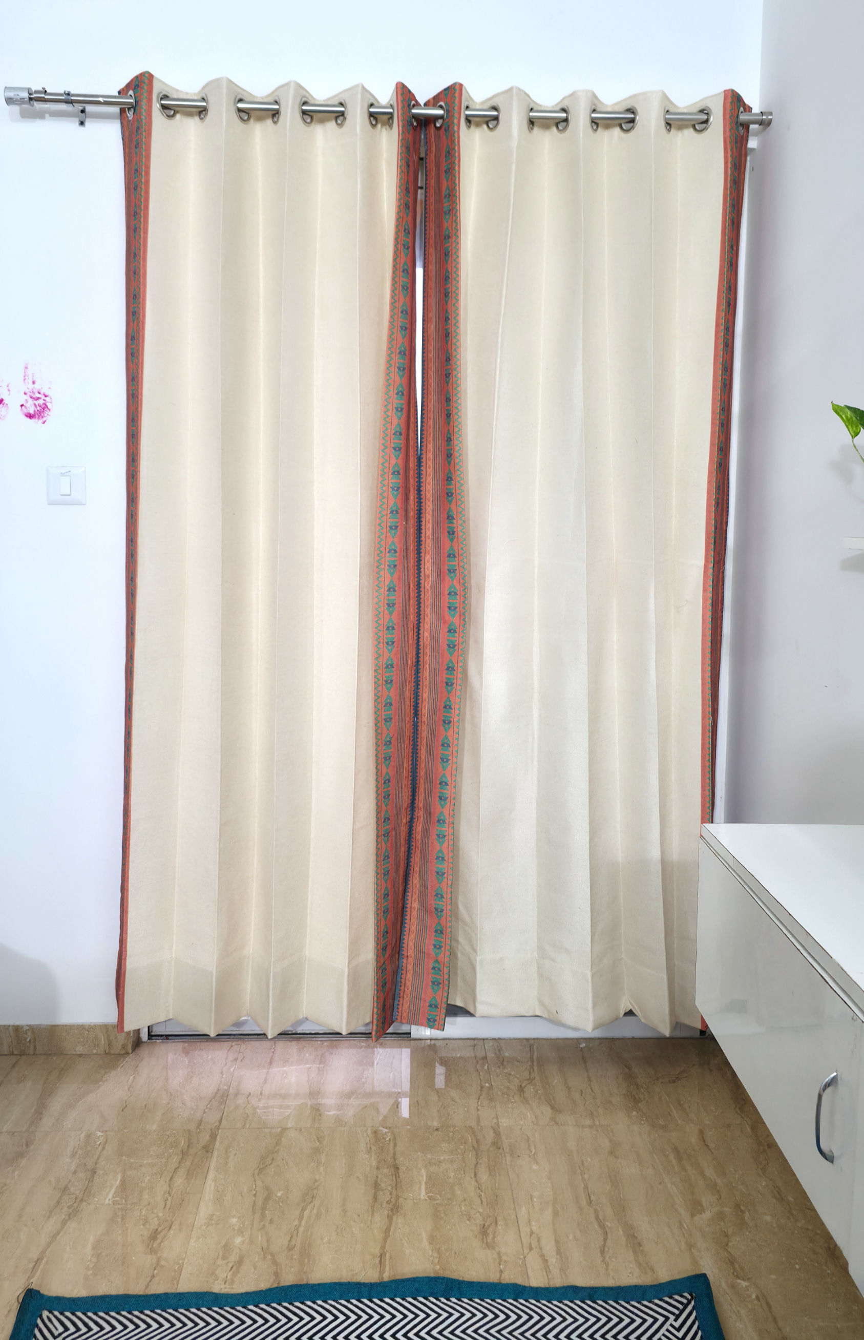 Curtains | RangSaumya Collection | Ivory Traditional Geometric Border Curtain |