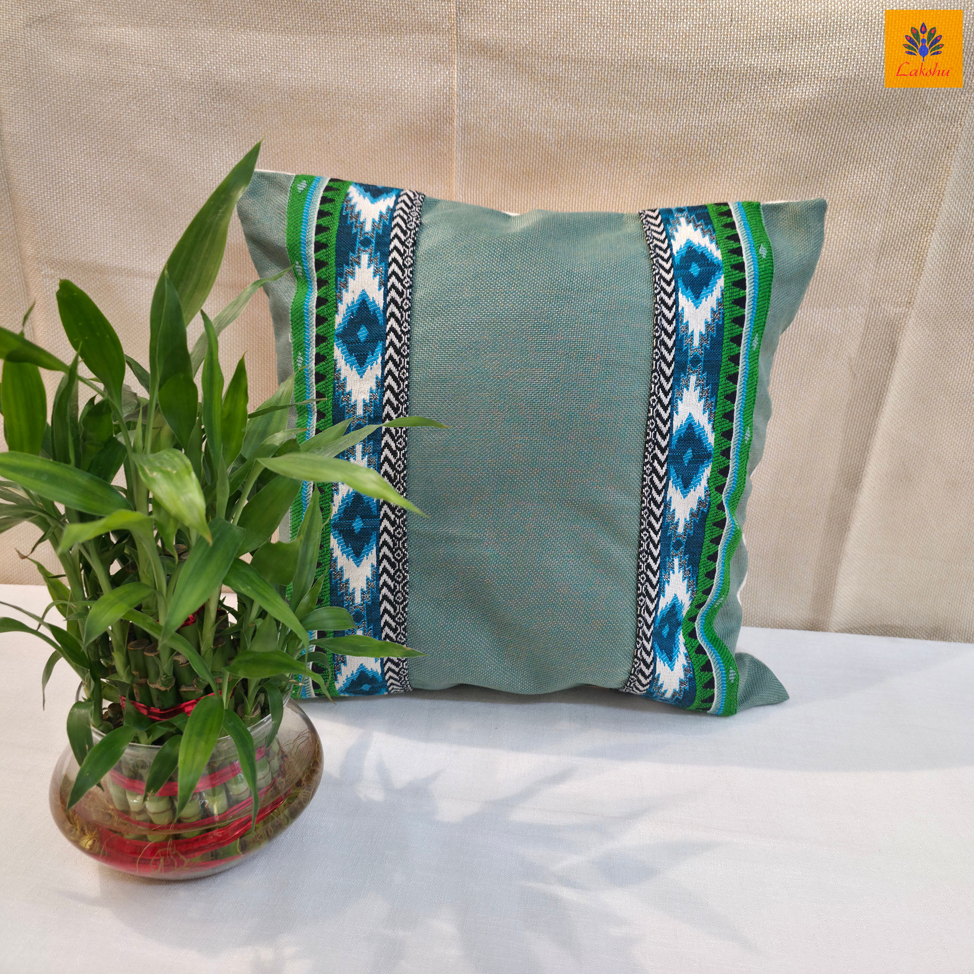 Cushion Cover | Patchwork  –  Teal GreenBlue & Geometric Pattern |