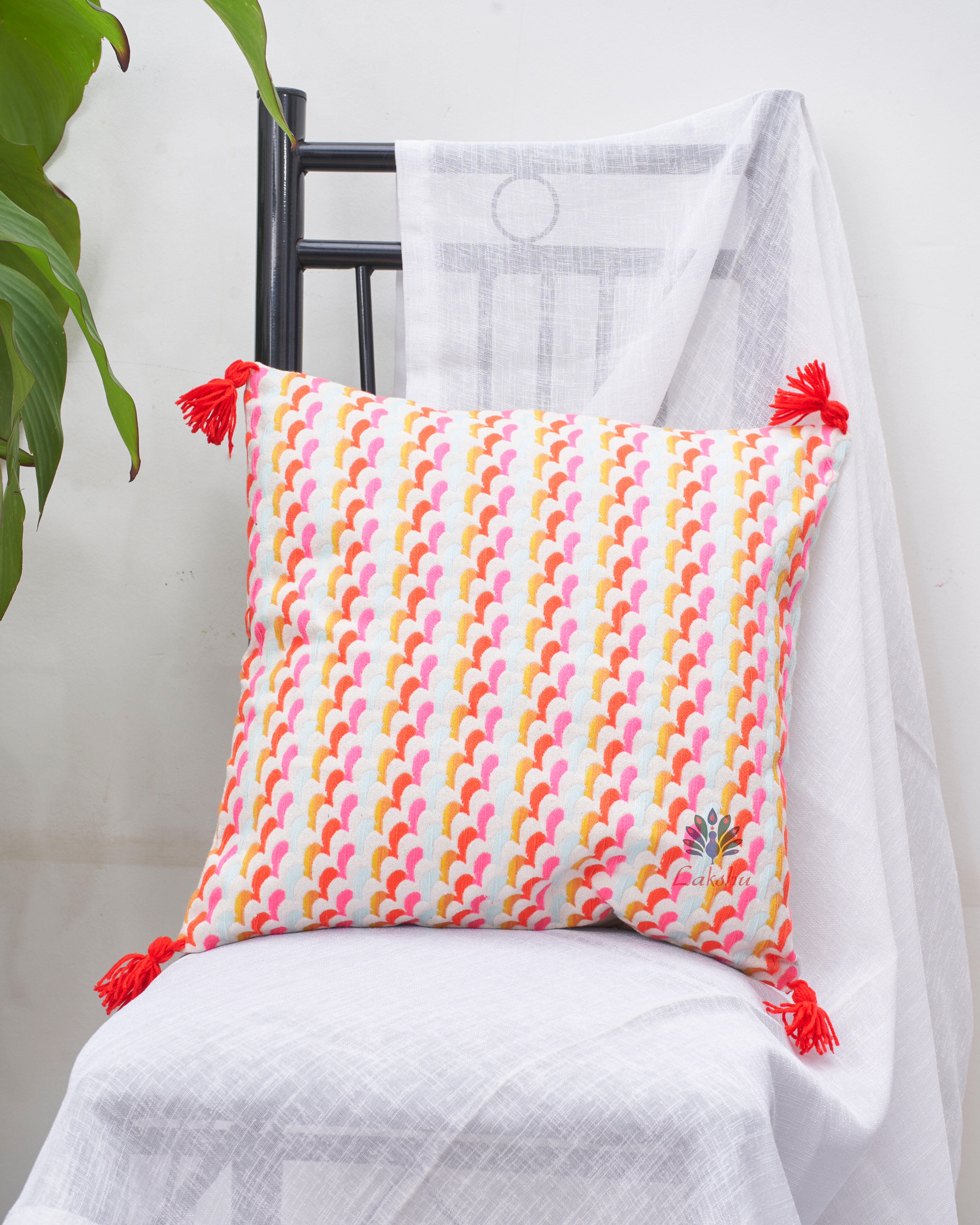 Designer Cotton Handloom Cushion Covers - White base Multicolour