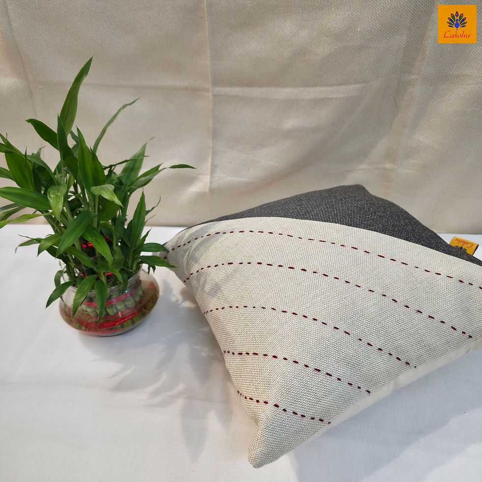 Thumbnail: Cushion Cover | Hand-Embroidered Cushion Cover | Charcoal Black &Natural Beige|