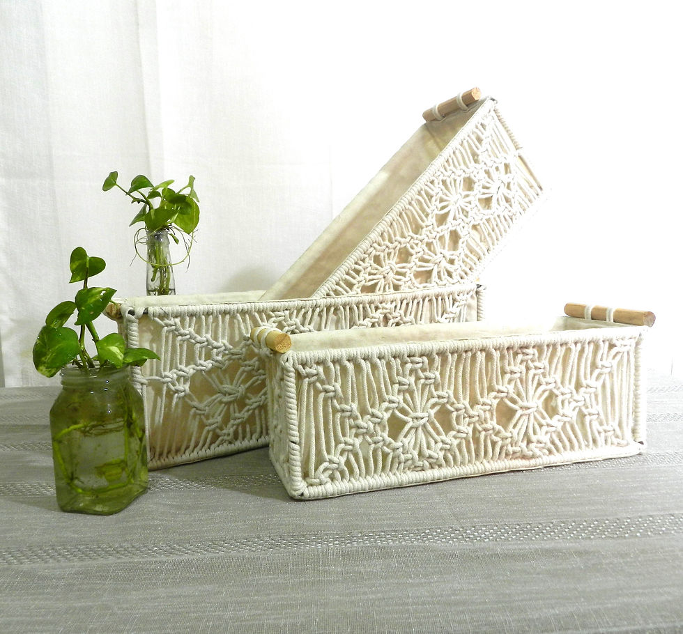 Thumbnail: Handwooven Macrame Basket with Wooden Handle | Storage Basket & Giftiting