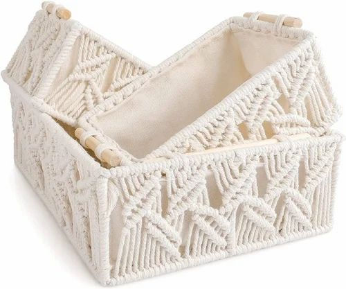 Thumbnail: Handwooven Macrame Basket with Wooden Handle | Storage Basket & Giftiting