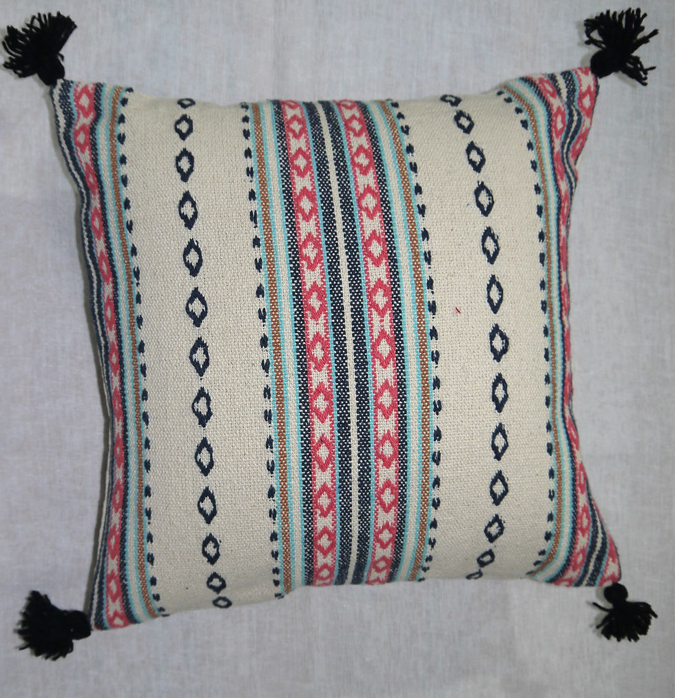 Thumbnail: Designer Cotton Handloom Cushion Covers with with corner Tussels -Offwhite Pink