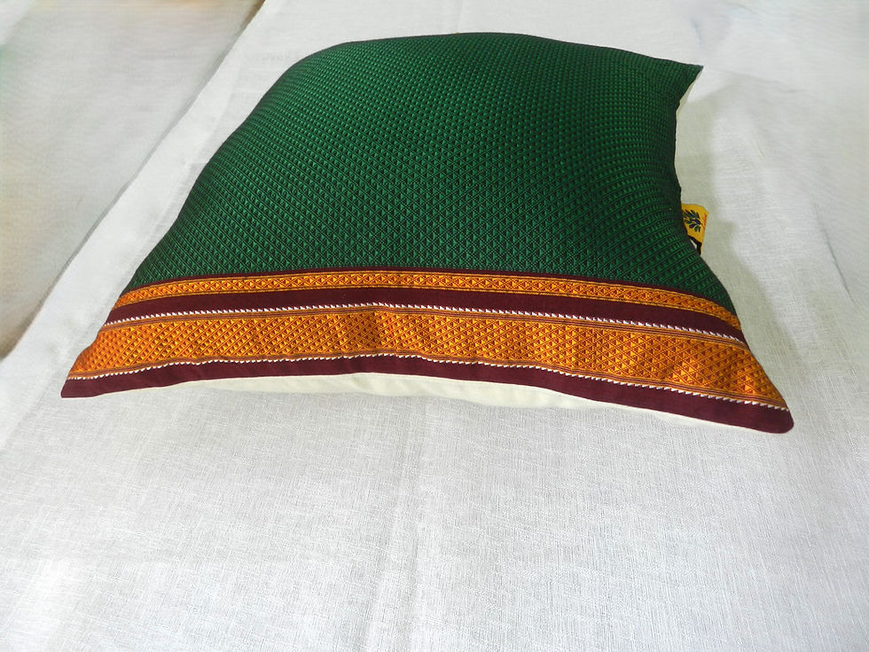 Thumbnail: Designer Khun Cushion Covers - Emerald green with brown and Golden border