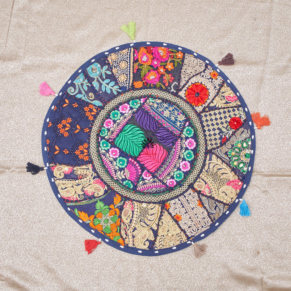 Kambadia Work Round Cushion Covers/Wall Hanging/Decorative - Dark Blue -18 inch