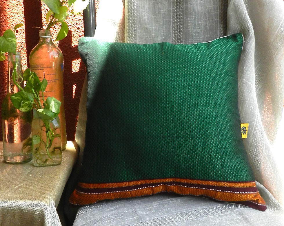 Designer Khun Cushion Covers - Emerald green with brown and Golden border