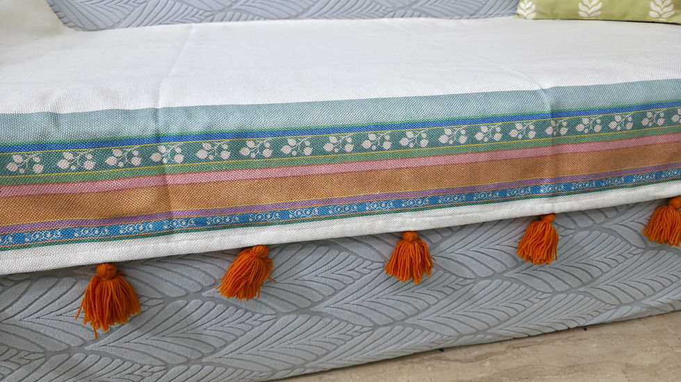 Thumbnail: Sofa Runner  | RangSaumya | Sofa Runner – Ivory with Multicolour Border & Orange