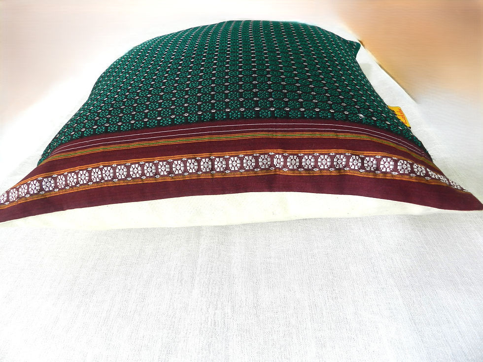 Thumbnail: Designer Khun Cushion Covers - Emerald green with brown and Silver border