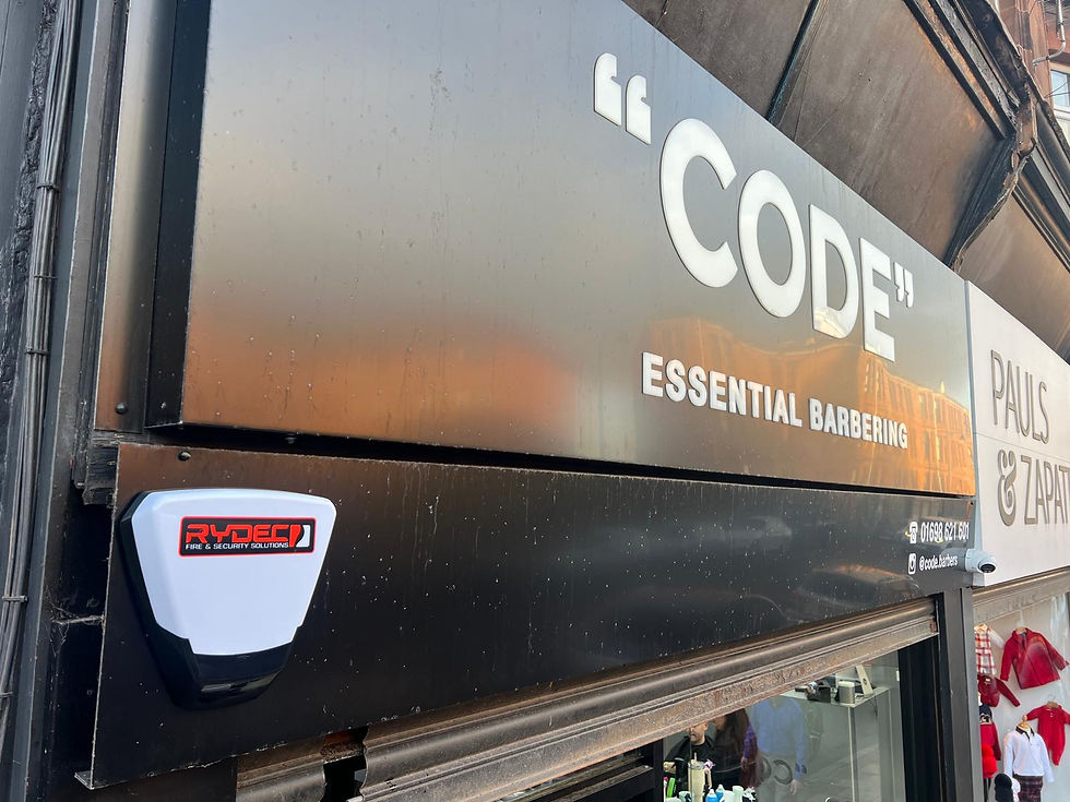 RYDEC Fire & Security Solutions alarm installed at CODE Essential Barbering in Uddingston