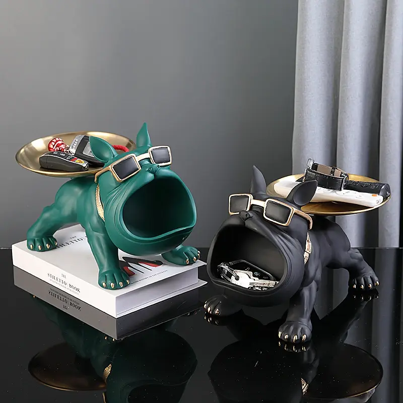Thumbnail: Resin Dog Statue Bulldog Statue Storage Tray Animal Decoration Resin Craft Art S