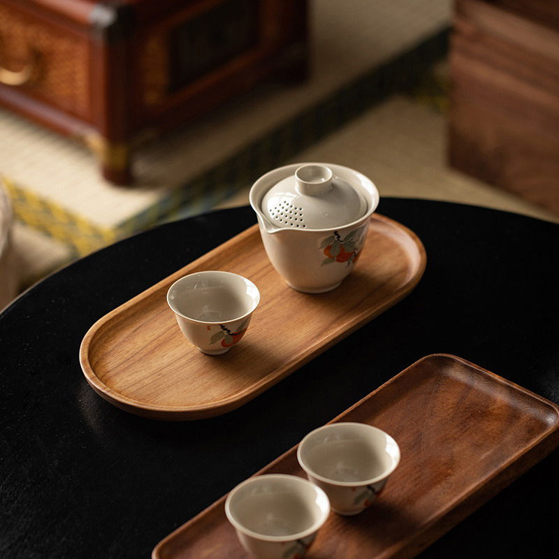 Thumbnail: Tableware Solid Wood Food Tray Round Rectangle Dessert Plate Japanese-style Wood