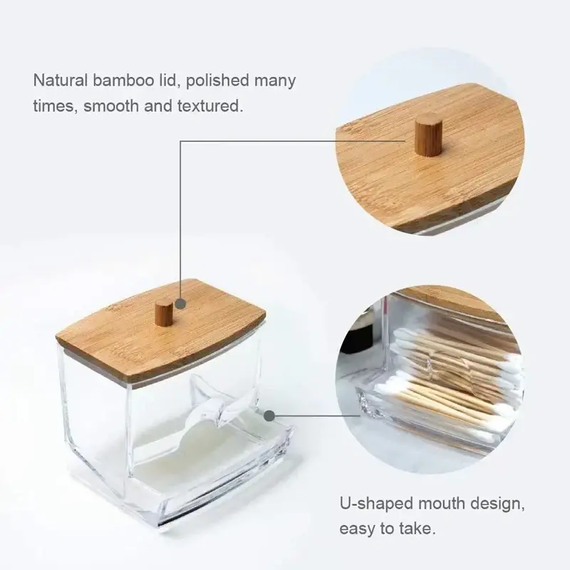Thumbnail: Cotton Swab Storage Box Double Head Cotton Buds Container Transparent Square Bam