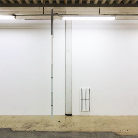 Three identical paintings in space, 2020
Oil on wood, hinges