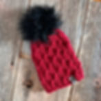 Wool Blend Winter Beanie with Faux Fur Pom - Red
