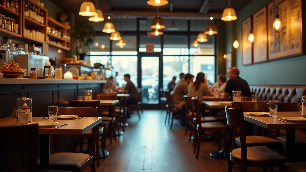 Wide angle view of a busy restaurant dining area
