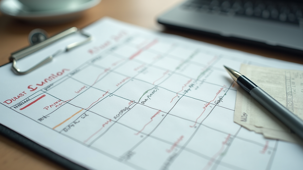 High angle view of a calendar with marked payment dates and credit score notes