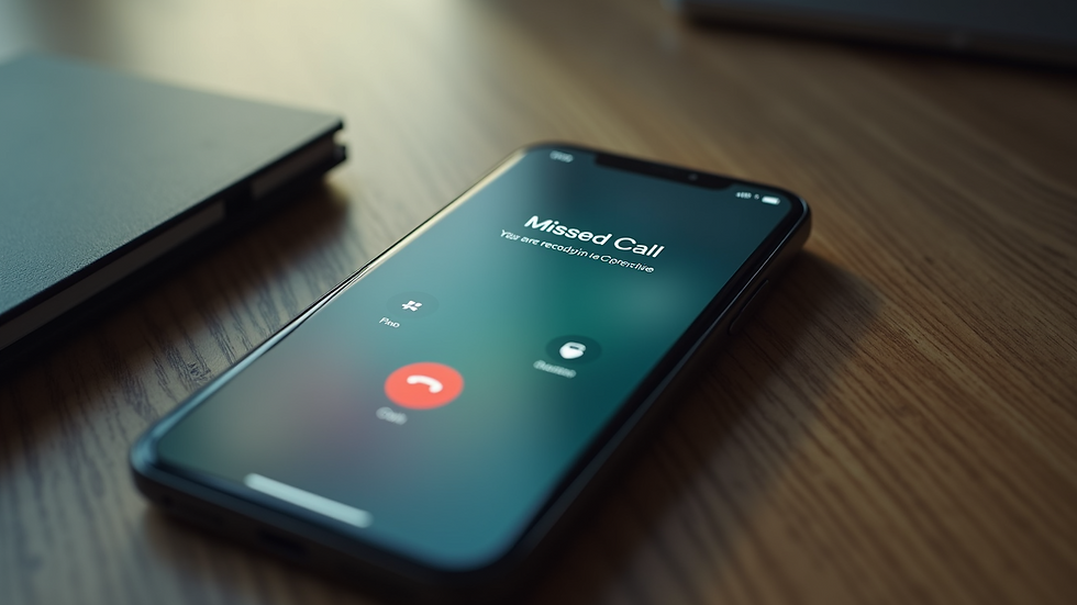 High angle view of a smartphone displaying a missed call notification