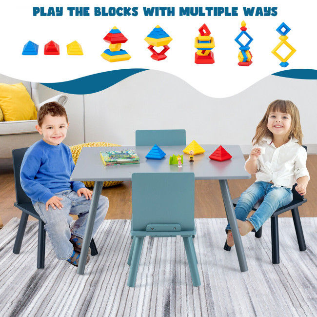 Thumbnail: 5 Pieces Kids Wooden Activity Play Furniture Set with Building Blocks-Blue