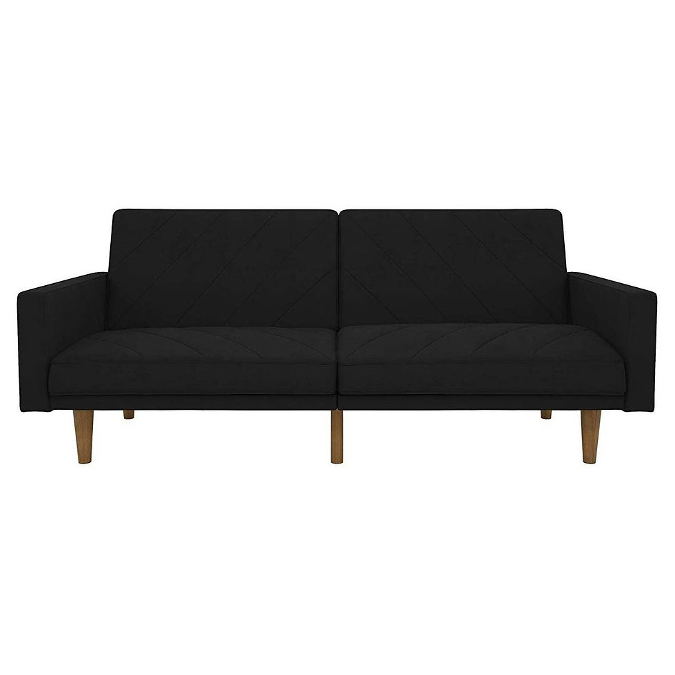 Thumbnail: Black Mid-Century Modern Linen Upholstered Sofa Bed with Classic Wood Legs