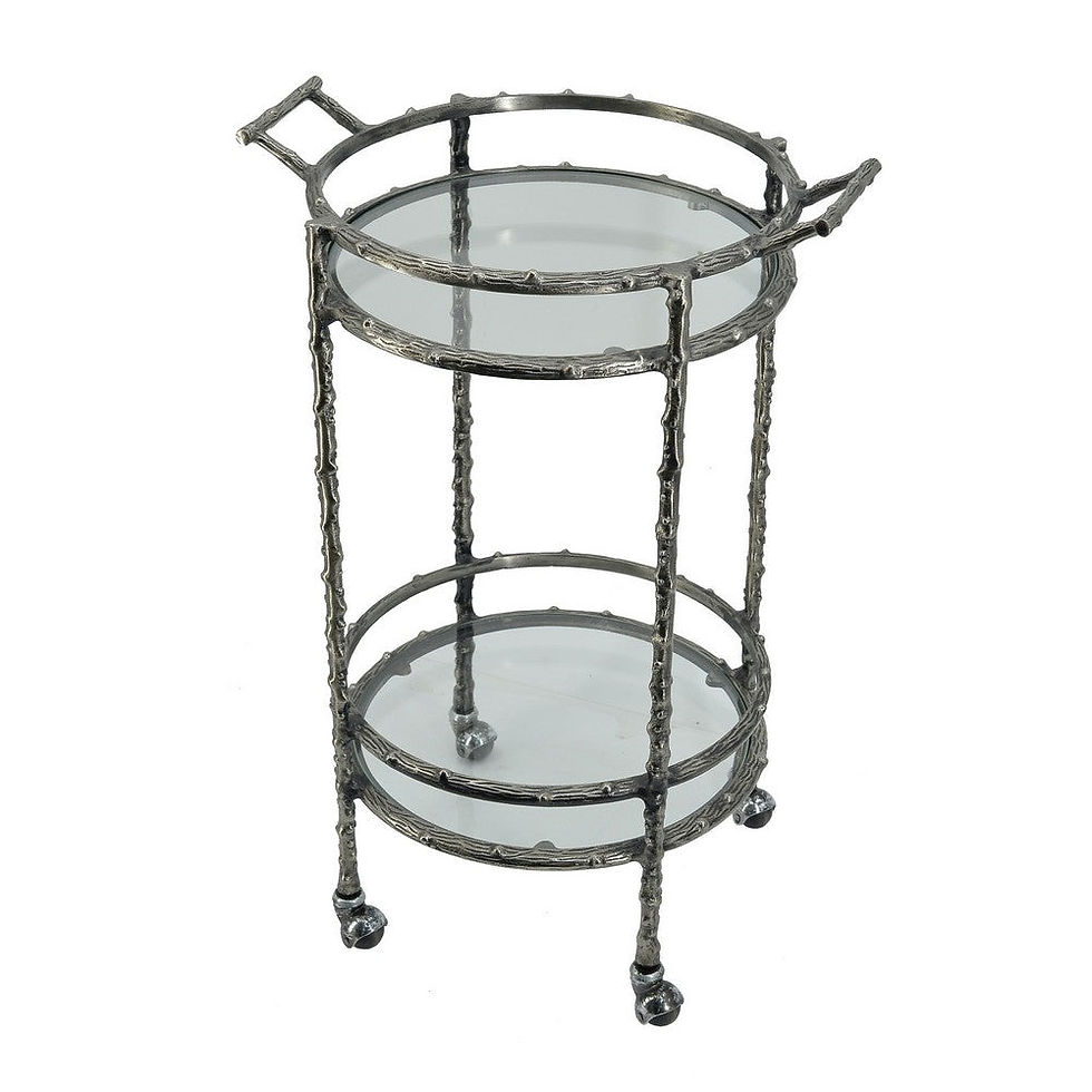 Thumbnail: 30 Inch Rolling Bar Cart, 2 Tier, Wheels, Aluminum Frame, Antique Silver