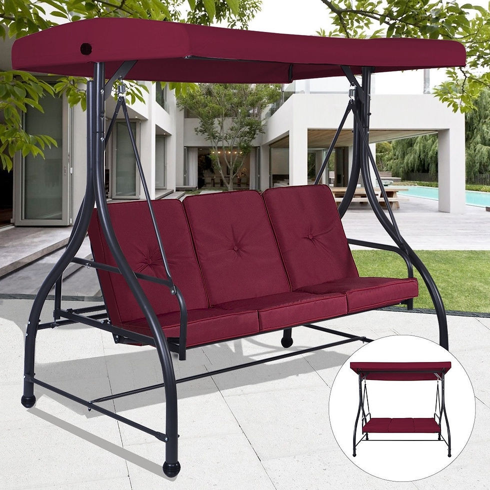 Thumbnail: Red Burgundy Wine 3 Seat Cushioned Porch Patio Canopy Swing Chair