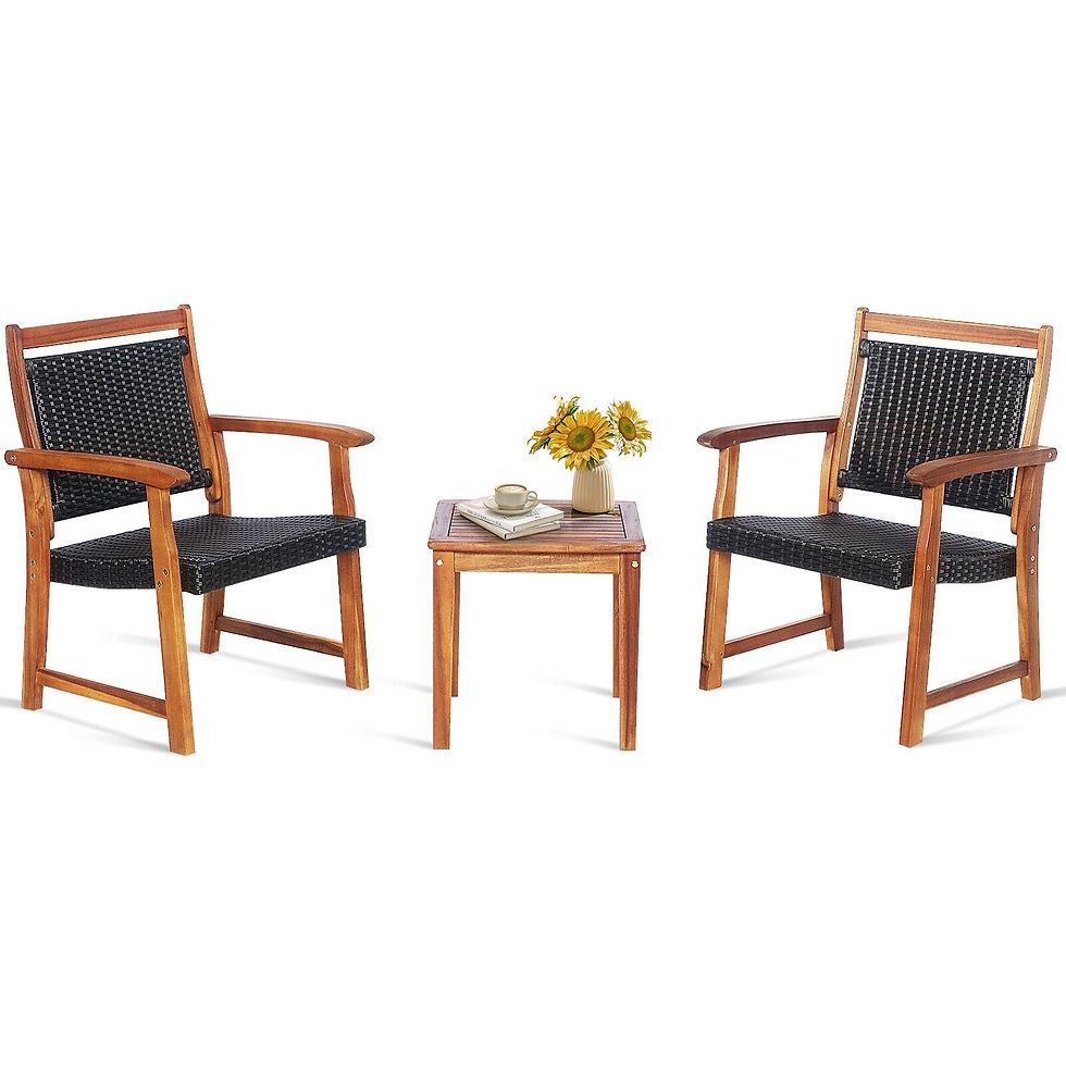Thumbnail: 3 Pieces Rattan Bistro Set with Acacia Wood Frame for Garden