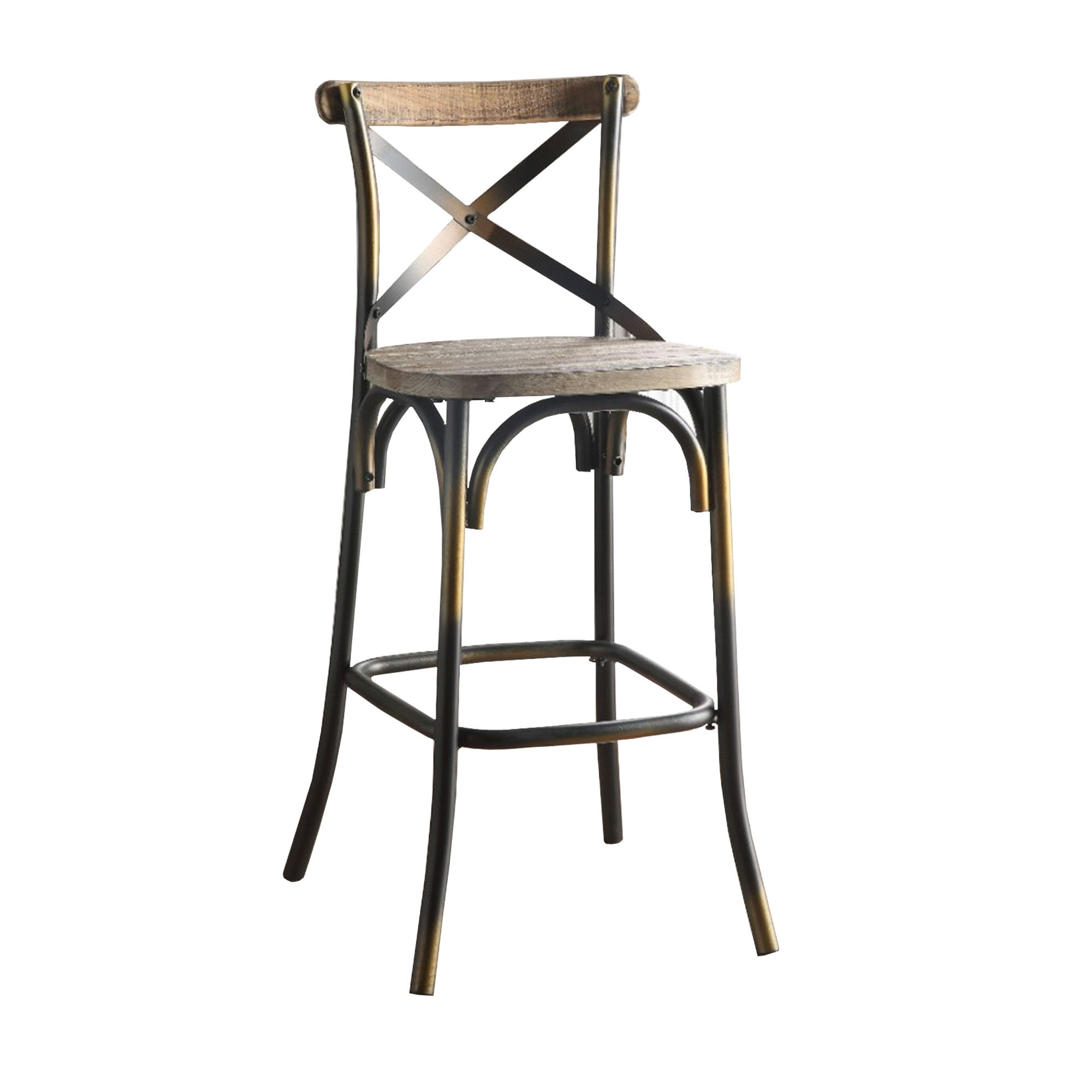 Wood & metal Bar Height Chair with X-Style Panel back
