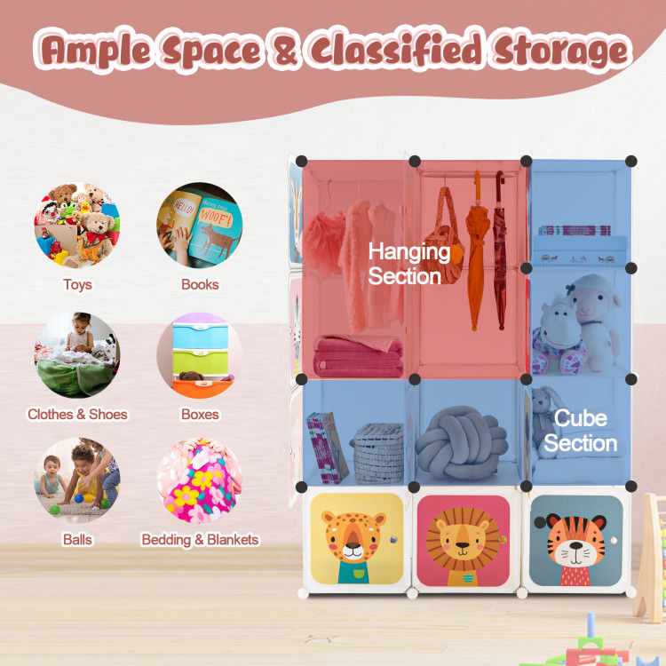 Thumbnail: 8/12 Cube Kids Wardrobe Closet with Hanging Section and Doors
