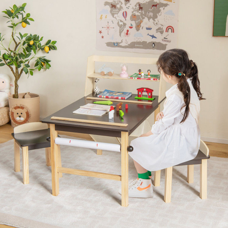Thumbnail: Kids Art Table and Chairs Set with Paper Roll and Storage Bins-Coffee