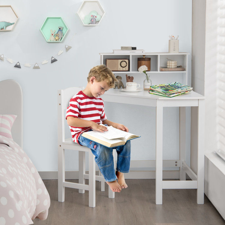 Thumbnail: Kids Wooden Corner Desk and Chair Set with Hutch and Storage-White