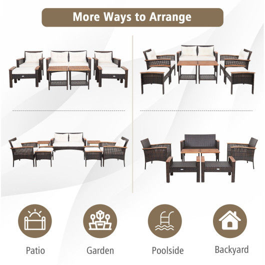 Thumbnail: 7 Pieces Patio Rattan Cushioned Conversation Furniture Set