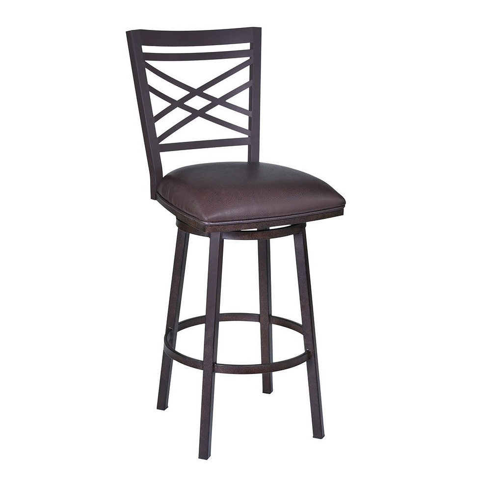 Irma 26/30 Inch Vegan Leather Counter Stool, Cross Back, Swivel, Metal