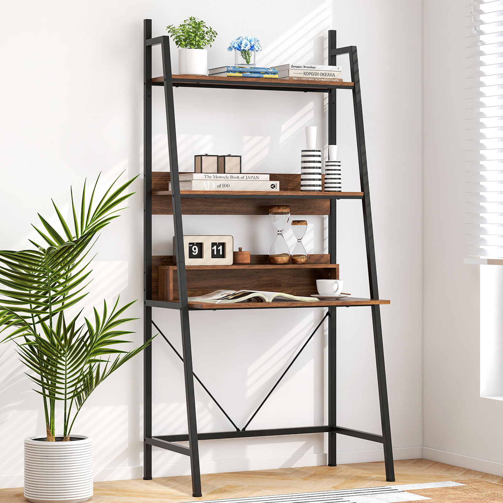 71� High Freestanding Laptop Desk with Open Shelves
