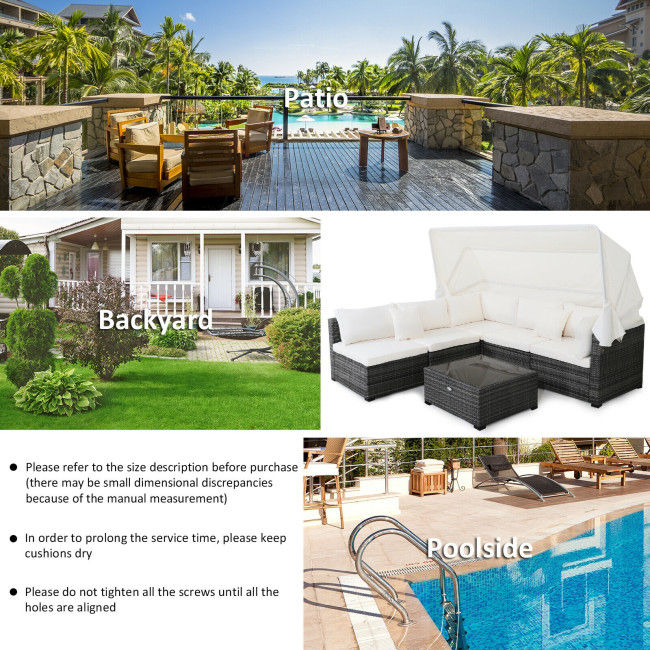 Thumbnail: 6 Pieces Outdoor Patio Retractable Canopy Furniture Set