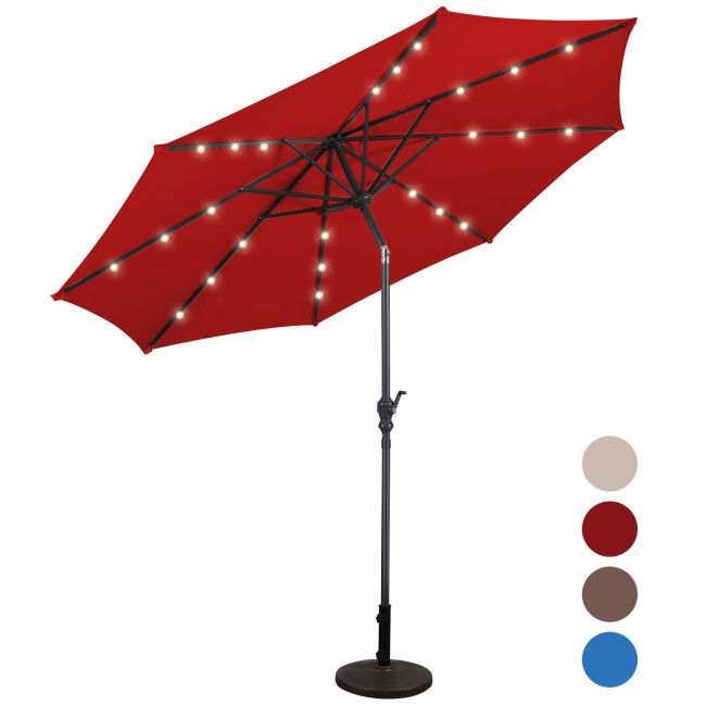 10FT Patio Solar Umbrella LED Patio Market Steel Tilt W/ Crank Outdoor New