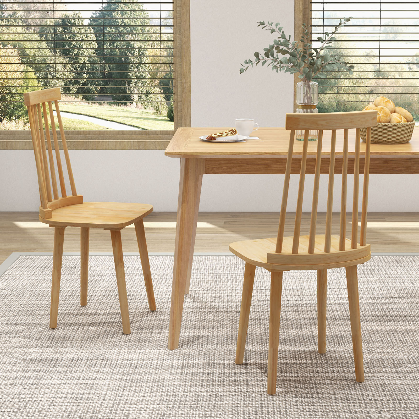Windsor Dining Chairs Set of 2 with High Spindle Back