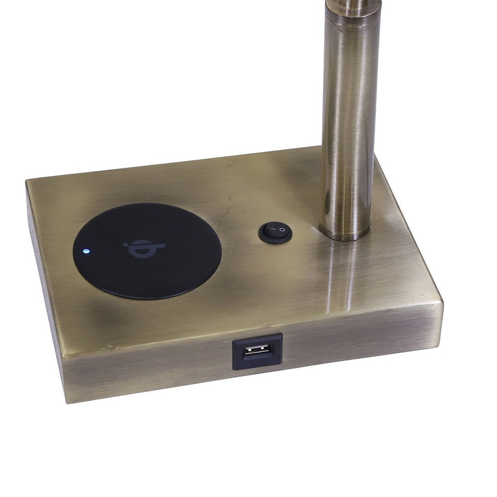 Thumbnail: 23 Inch Contemporary Metal Task Lamp, USB and Wireless Charger, Gold, Black