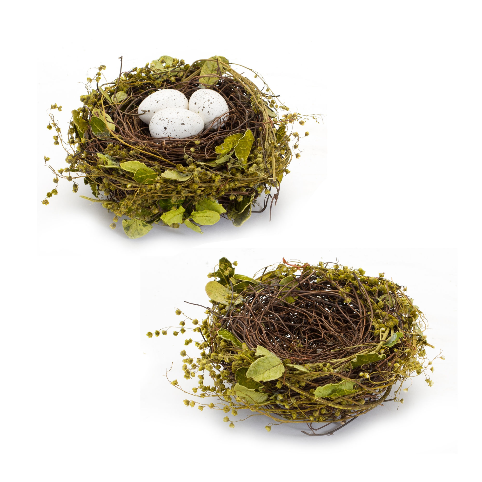 Nest and Nest with Eggs (Set of 4) - 7"W x 7"D x 3.5"H