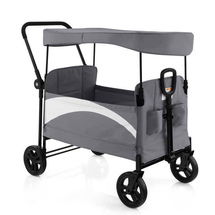 2-Seat Stroller Wagon with Adjustable Canopy and Handles