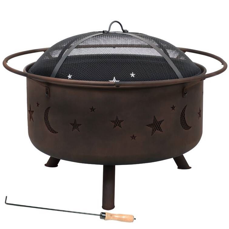Thumbnail: Moon Stars Sky Steel Fire Pit Bowl with Screen Cooking Grate and Poker