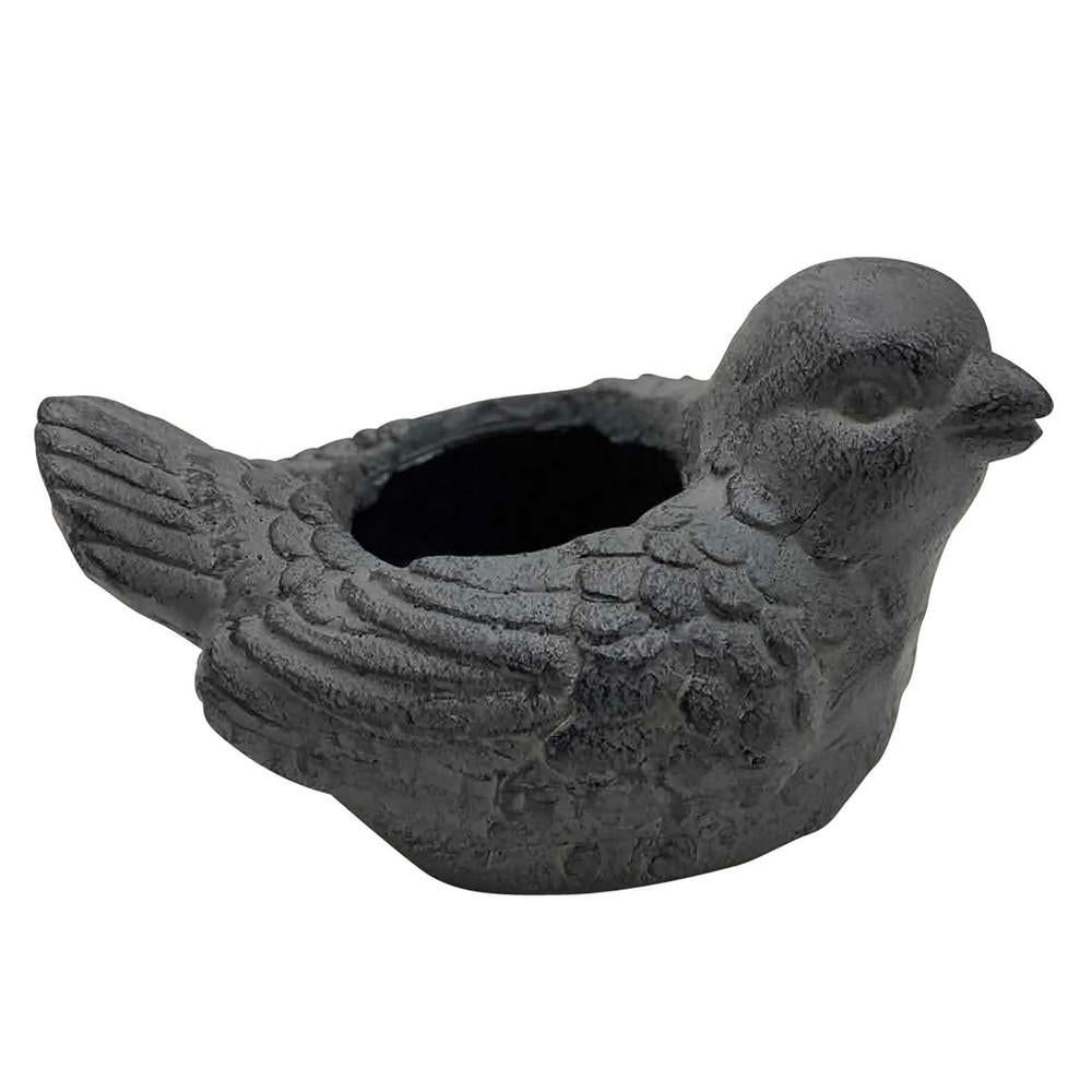 10 Inches Resin Sitting Bird Planter with Open Top, Gray