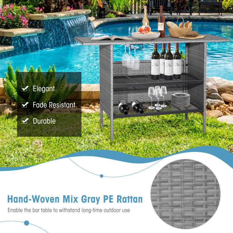 Thumbnail: Outdoor Patio Wicker Bar Table with Metal Shelves