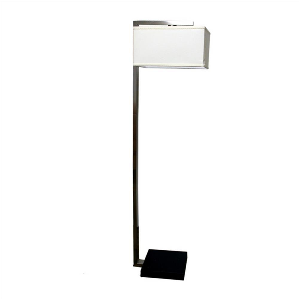 Metal Frame Support Floor Lamp with Hanging Rectangular Shade, Silver