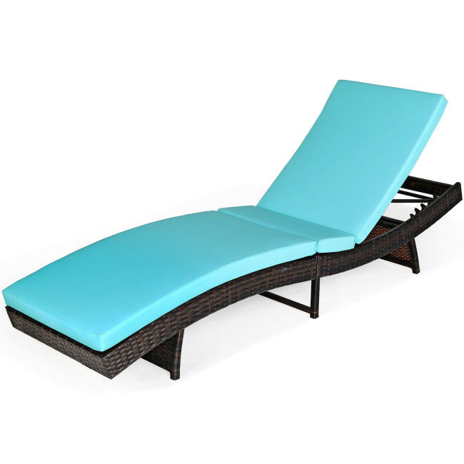 Thumbnail: Patio Folding Adjustable Rattan Chaise Lounge Chair with Cushion