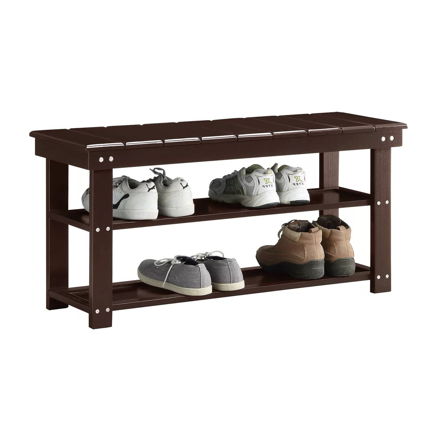 Wooden 2-Shelf Shoe Rack Storage Bench for Entryway or Closet