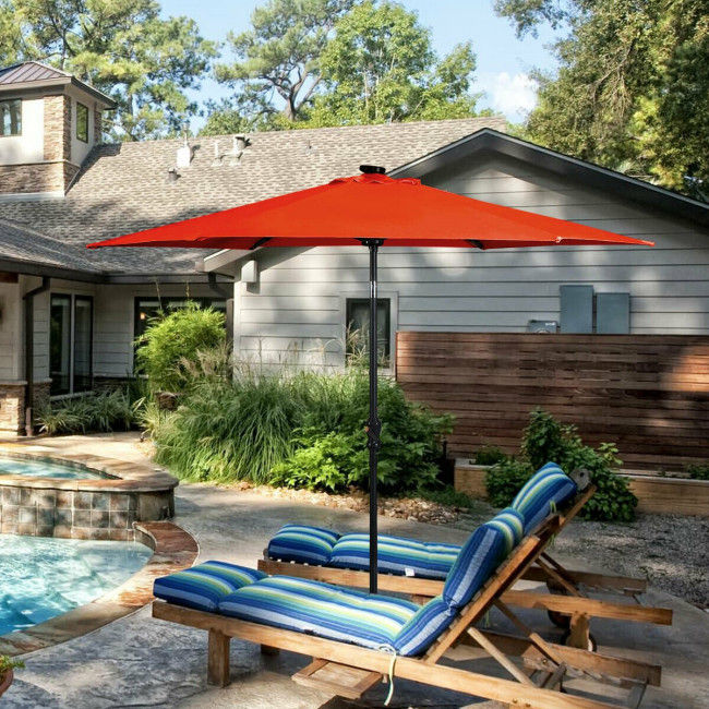 Thumbnail: 9FT Patio Solar Umbrella LED Patio Market Steel Tilt W/ Crank Outdoor New