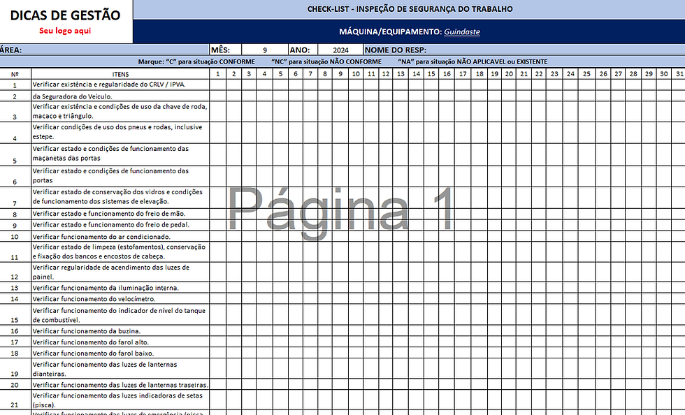 Checklist para Guindaste