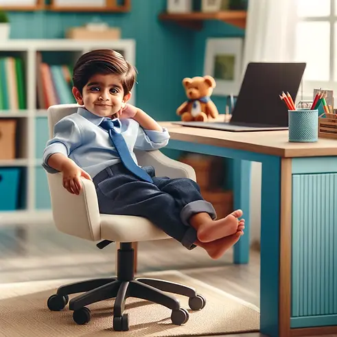 DALL·E 2024-05-12 15.13.03 - A photo depicting a cute Indian three-year-old boy in a busin