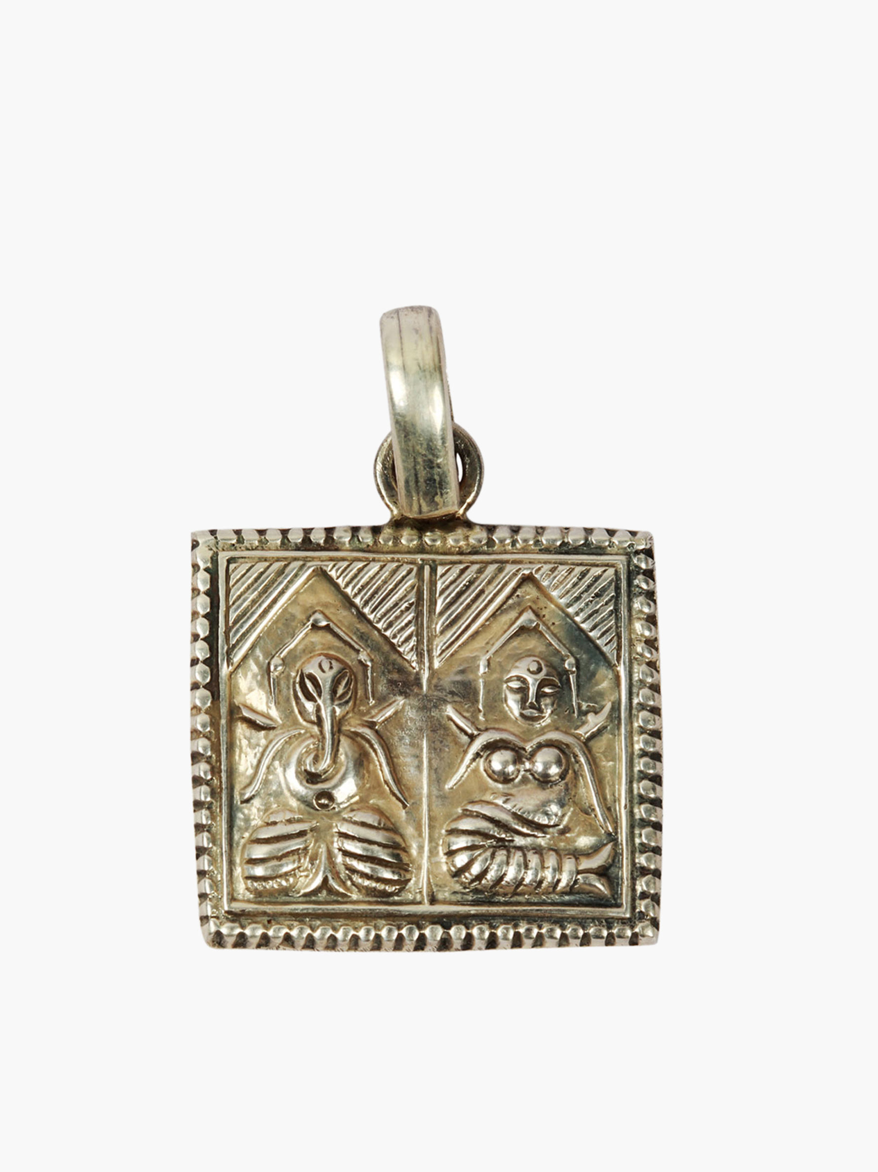 Auspicious Lakshmi Ganesha Pendant in Sterling Silver, Handmade Temple Jewelry