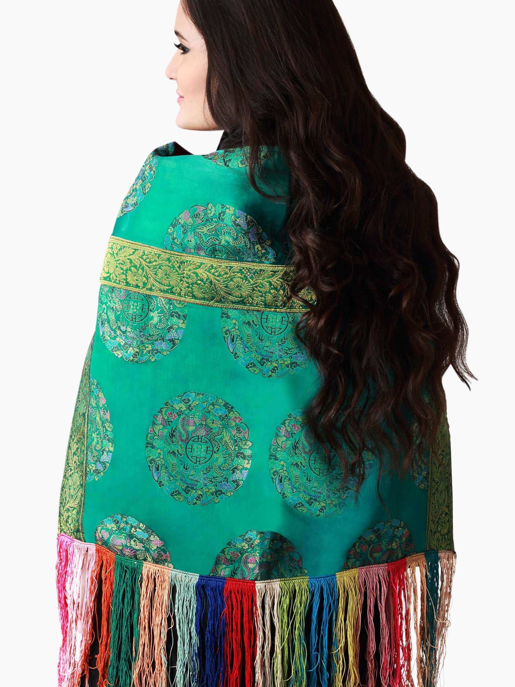 Pure Silk Brocaded Green n Gold, Ladakhi Capes (Boks)